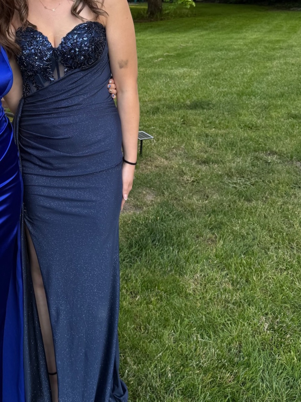 Navy Sparkle Beaded Bust Prom Dress - Women